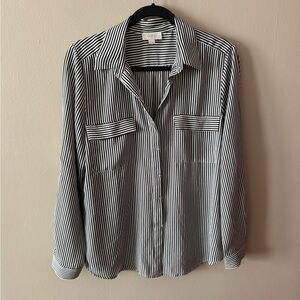 LOFT Black & White Striped Blouse